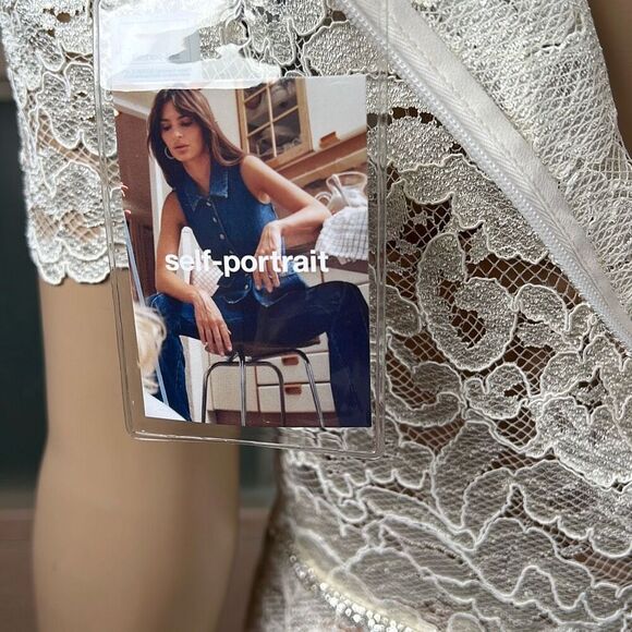 Self-Portrait Cream Cord Lace Diamanté Midi Dress Size US 6 / UK 10 NWT (035) - Picture 13 of 16